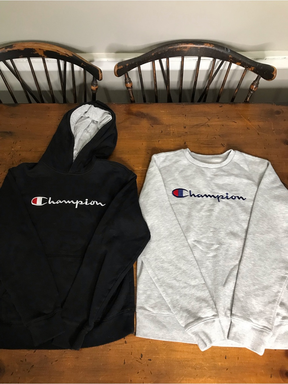 Champion Black Hoodie & Light Gray Crewneck Sweatshirt Set